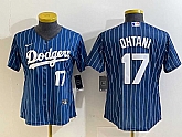 Women's Los Angeles Dodgers #17 Shohei Ohtani Number Red Navy Blue Pinstripe Stitched Cool Base Nike Jersey